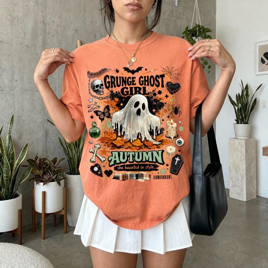 Grunge Ghost Girl Autumn Graphic T-Shirt Halloween Spooky Vintage Style Tee