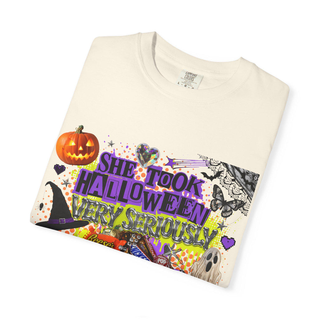 She Took Halloween Collage T-Shirt | Candy Pumpkins Spooky Elements Gothic Witchy Alternative Unisex Tee