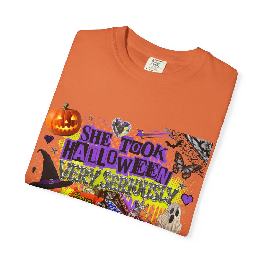 She Took Halloween Collage T-Shirt | Candy Pumpkins Spooky Elements Gothic Witchy Alternative Unisex Tee