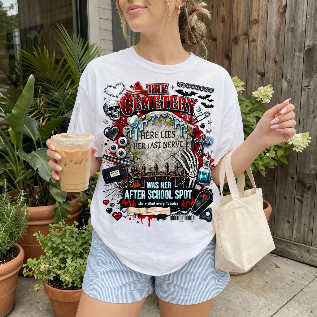 Gothic Cemetery Skull Graphic Tee | Horror Halloween Unisex Shirt