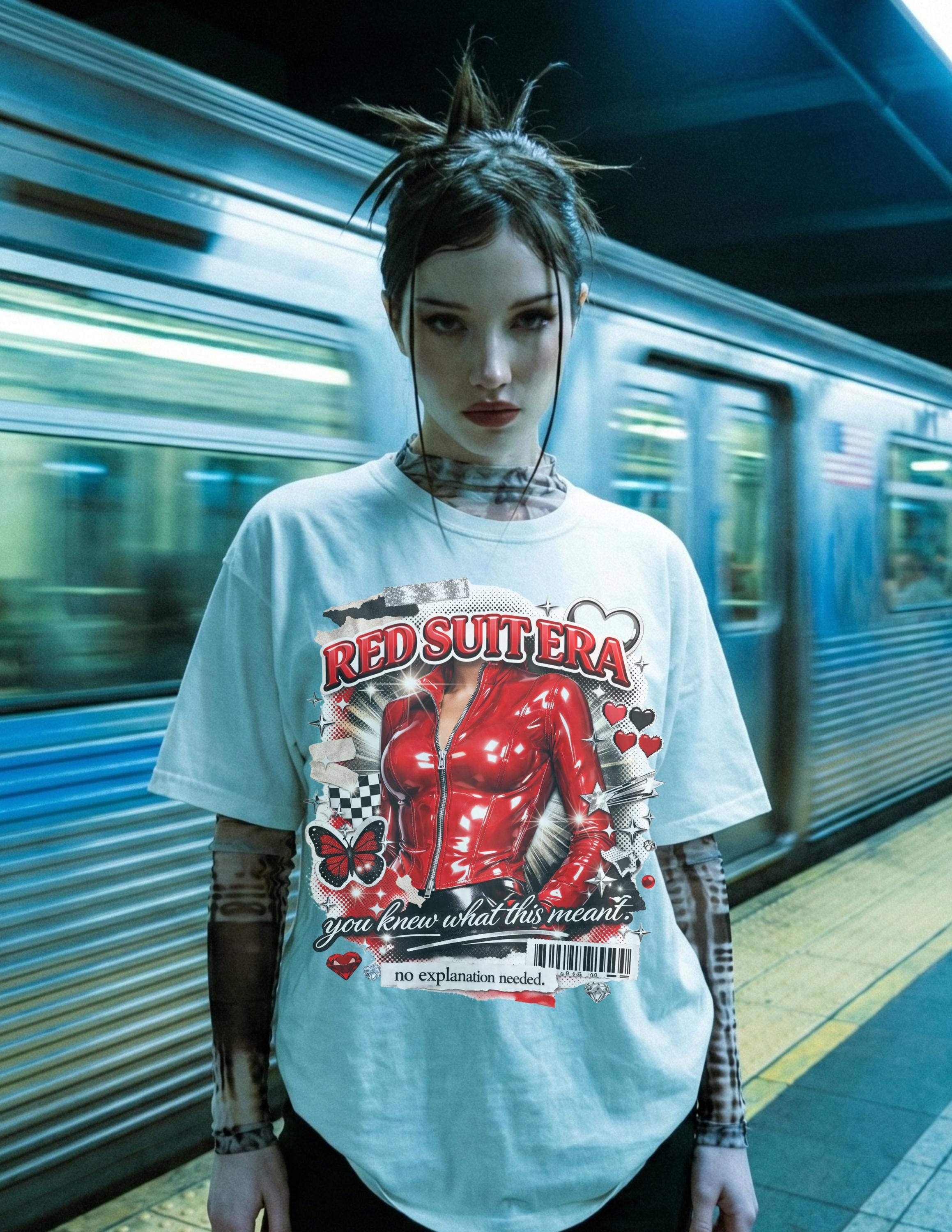 Red Suit Era Shirt, Y2K Aesthetic Tee, Baddie Graphic Tee, Viral Outfit Shirt, 2000s Fashion Top, Trendy Streetwear Tee
