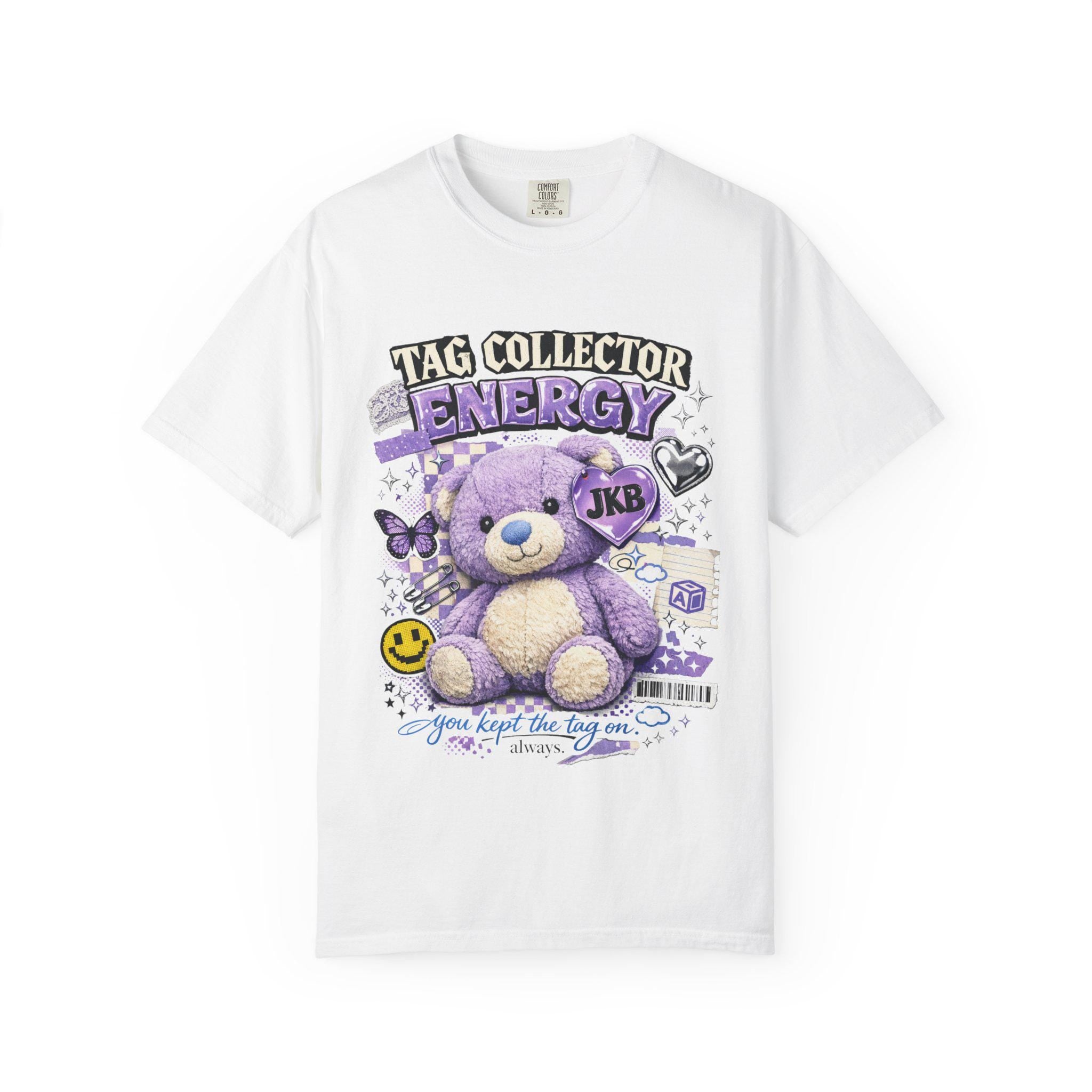 Tag Collector Energy teddy bear T-Shirt | purple kawaii graphic tee