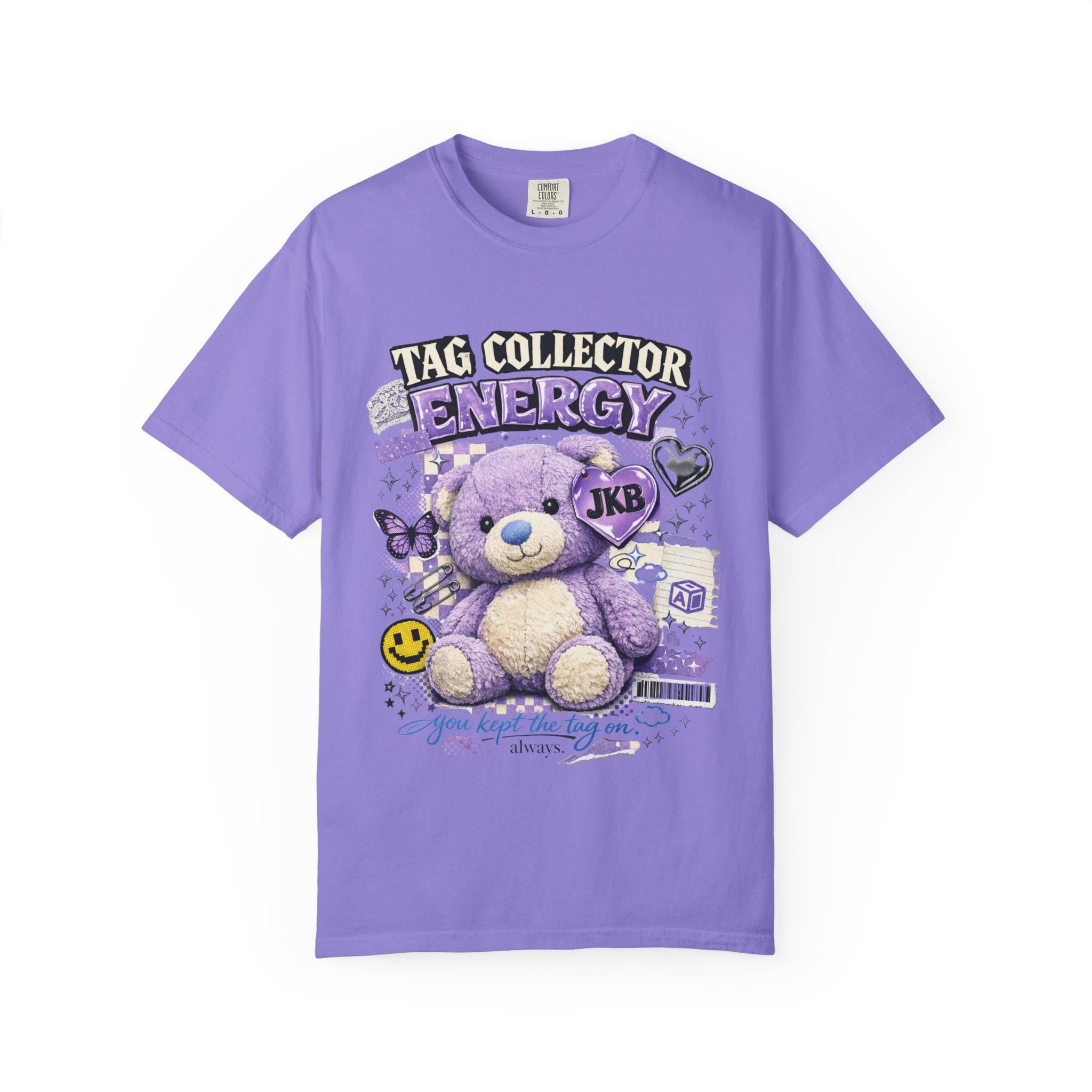 Tag Collector Energy teddy bear T-Shirt | purple kawaii graphic tee