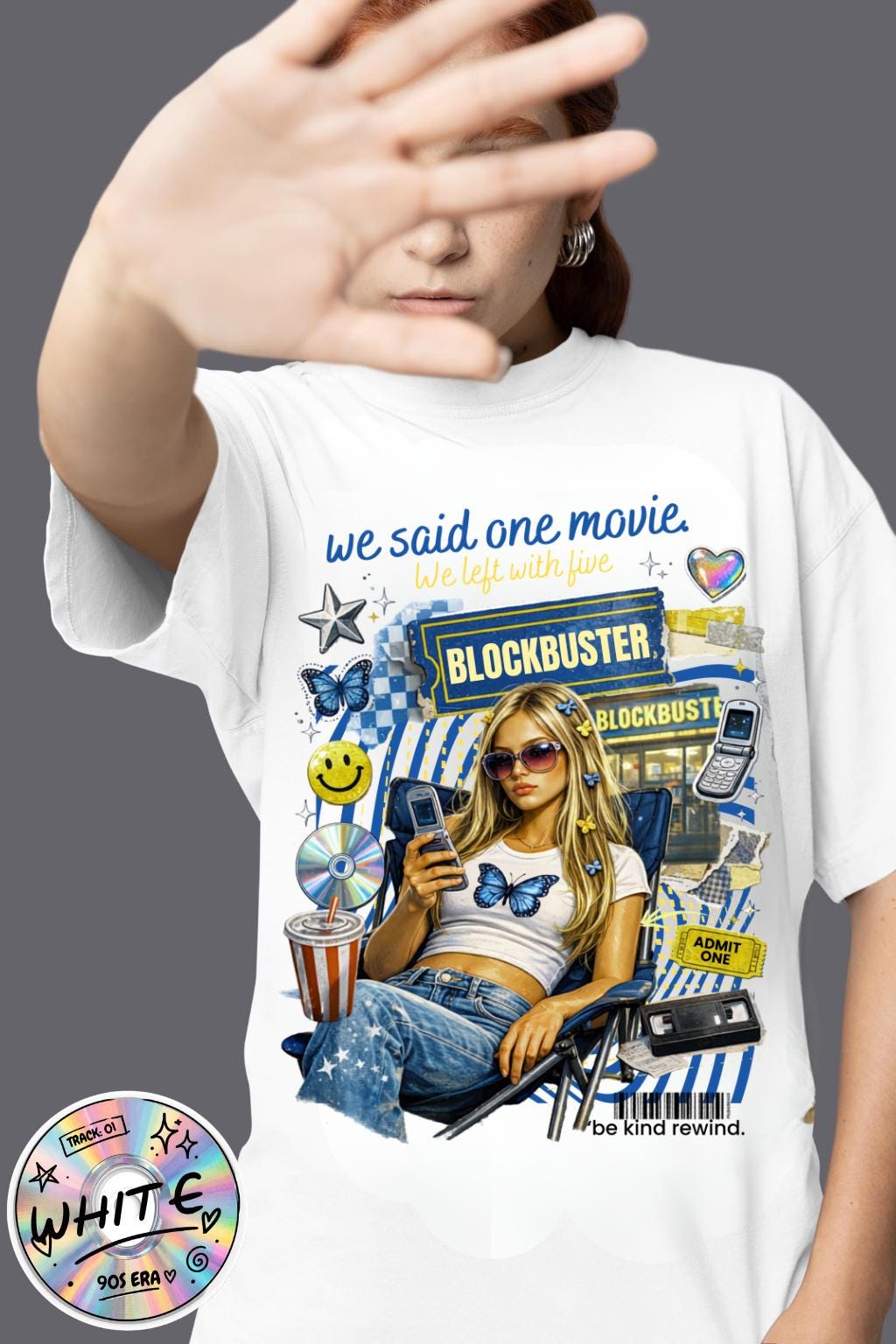 I Live Here Now Retro Movie Collage T-Shirt | Vintage Blockbuster Night Girl Graphic Tee