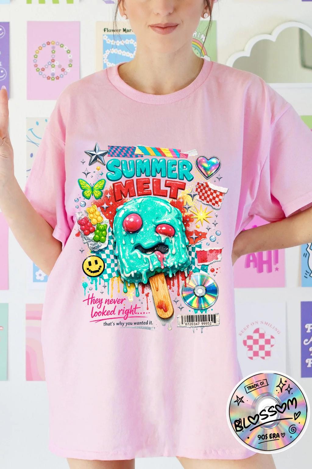 Summer Melt Popsicle Illustration T-Shirt | Colorful Retro Candy Graphic