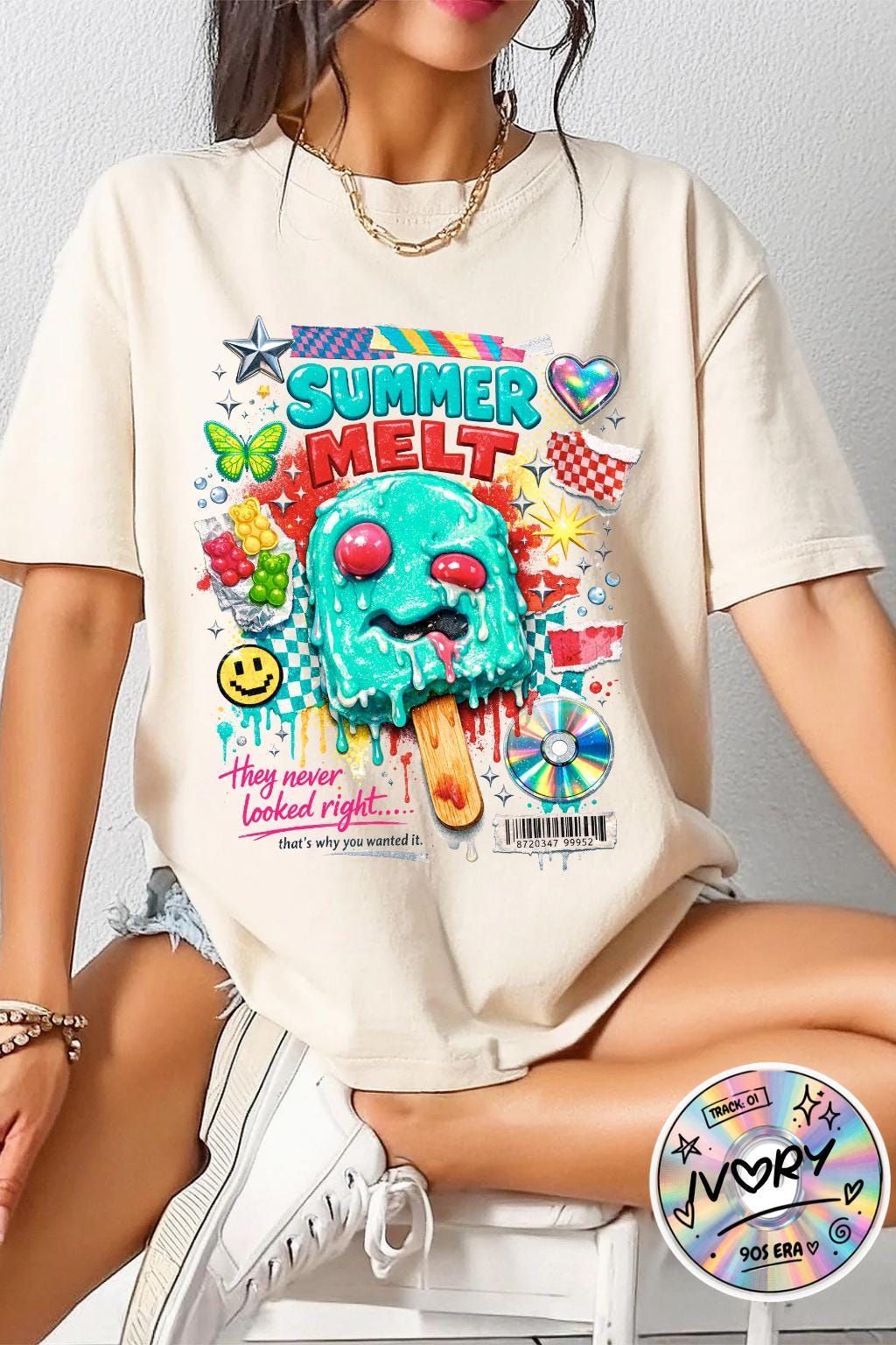 Summer Melt Popsicle Illustration T-Shirt | Colorful Retro Candy Graphic