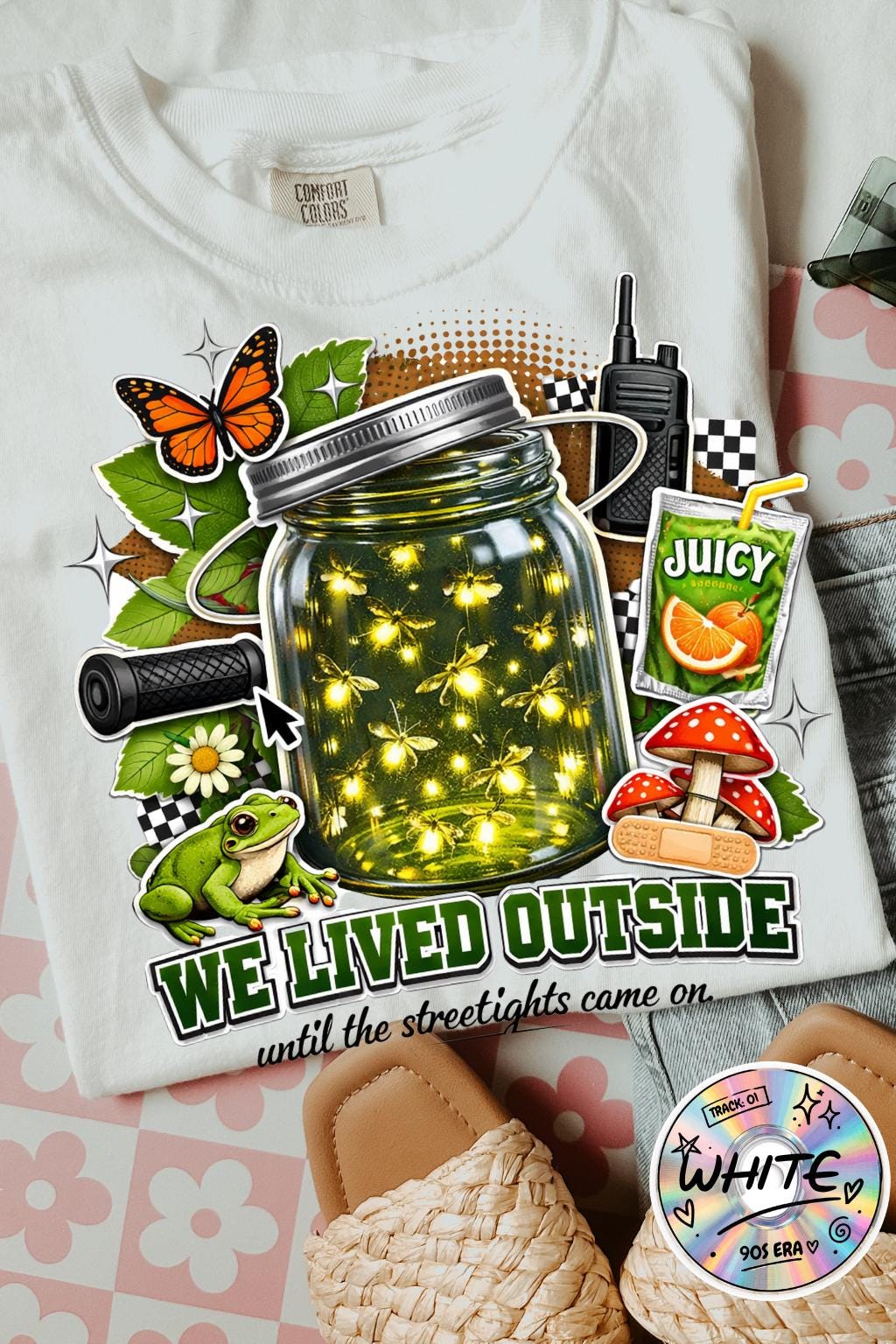 We Lived Outside firefly jar T-Shirt | Vintage Mason Jar Nature Graphic