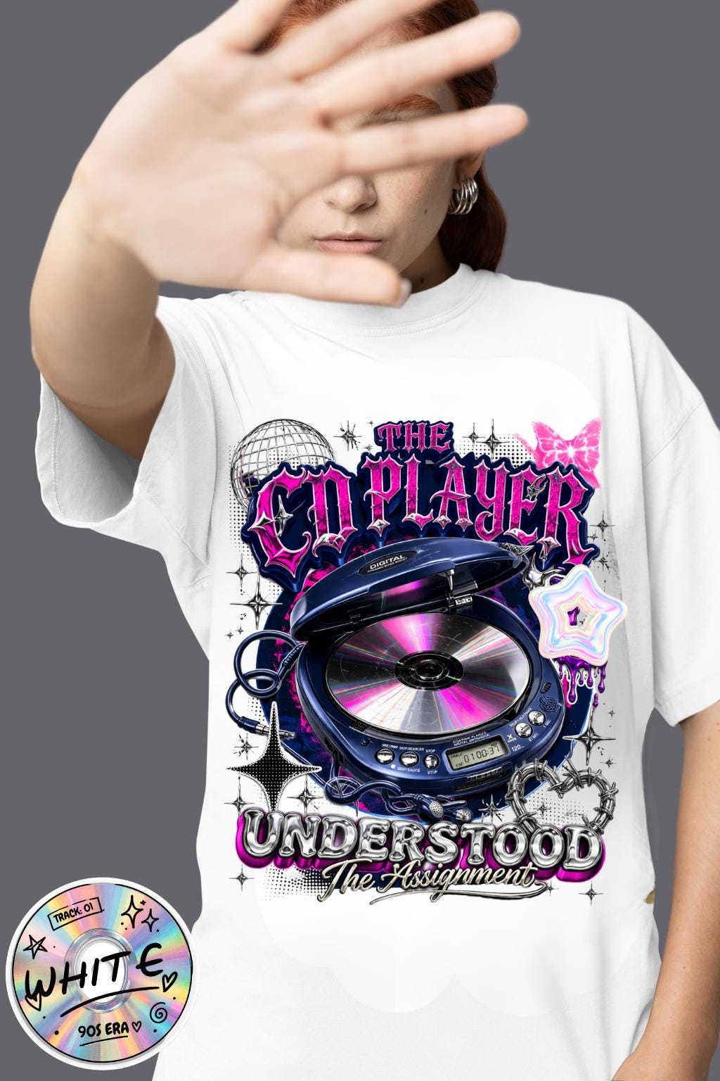 DJ Player Graphic T-Shirt | Retro Speaker, Headphones, Neon Pink Purple