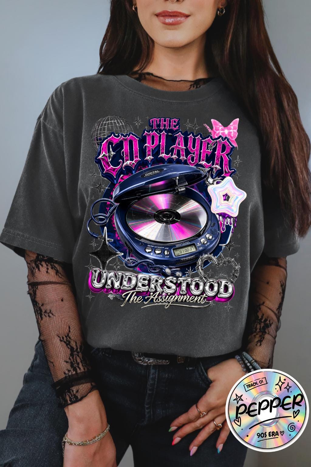 DJ Player Graphic T-Shirt | Retro Speaker, Headphones, Neon Pink Purple