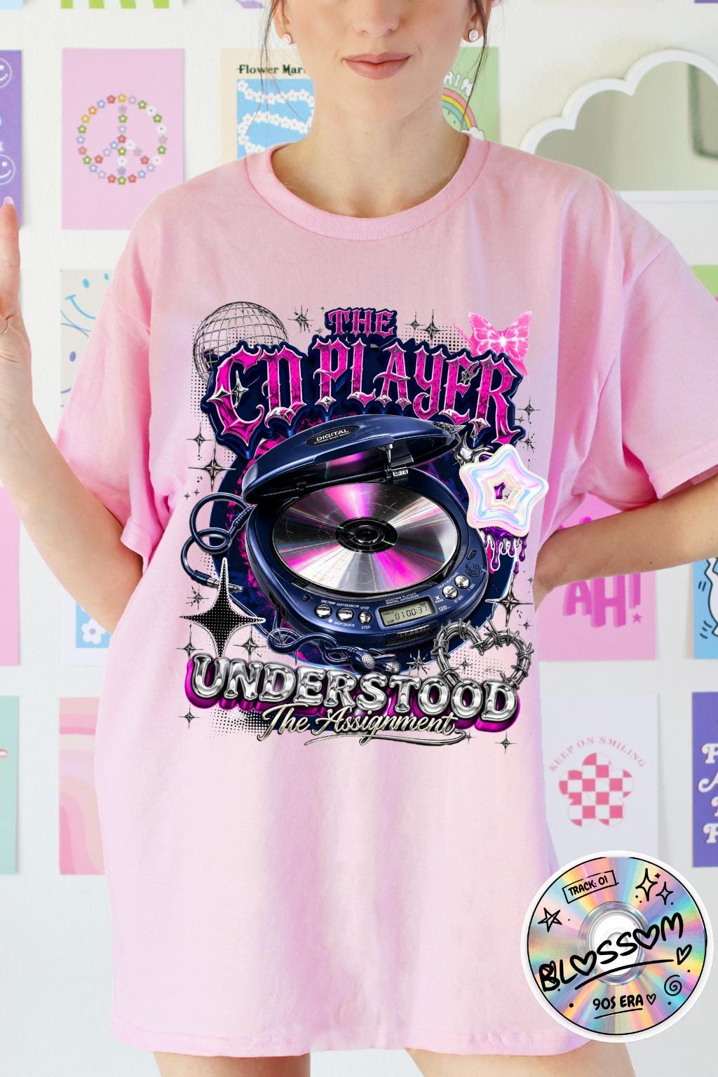 DJ Player Graphic T-Shirt | Retro Speaker, Headphones, Neon Pink Purple