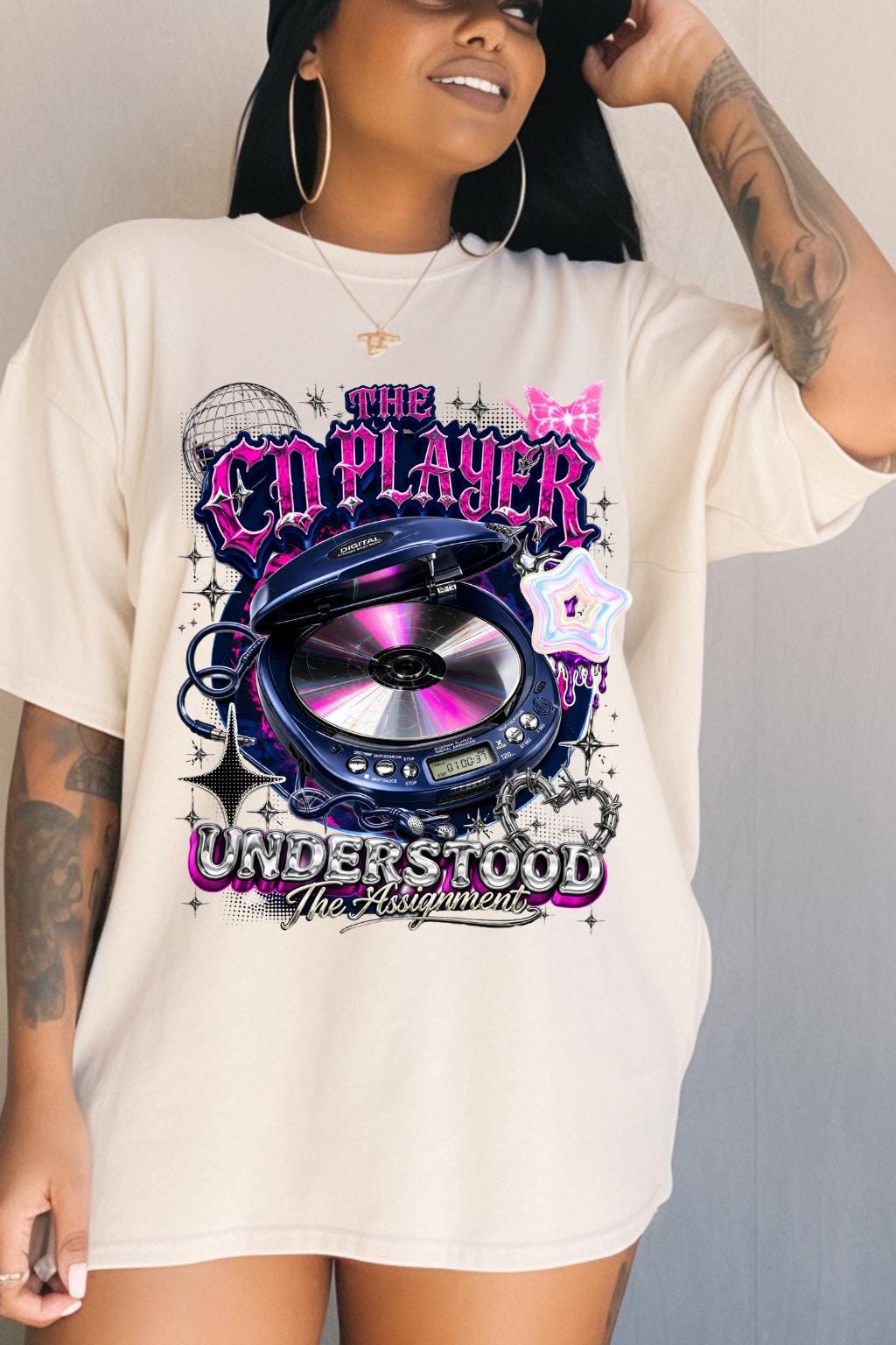 DJ Player Graphic T-Shirt | Retro Speaker, Headphones, Neon Pink Purple