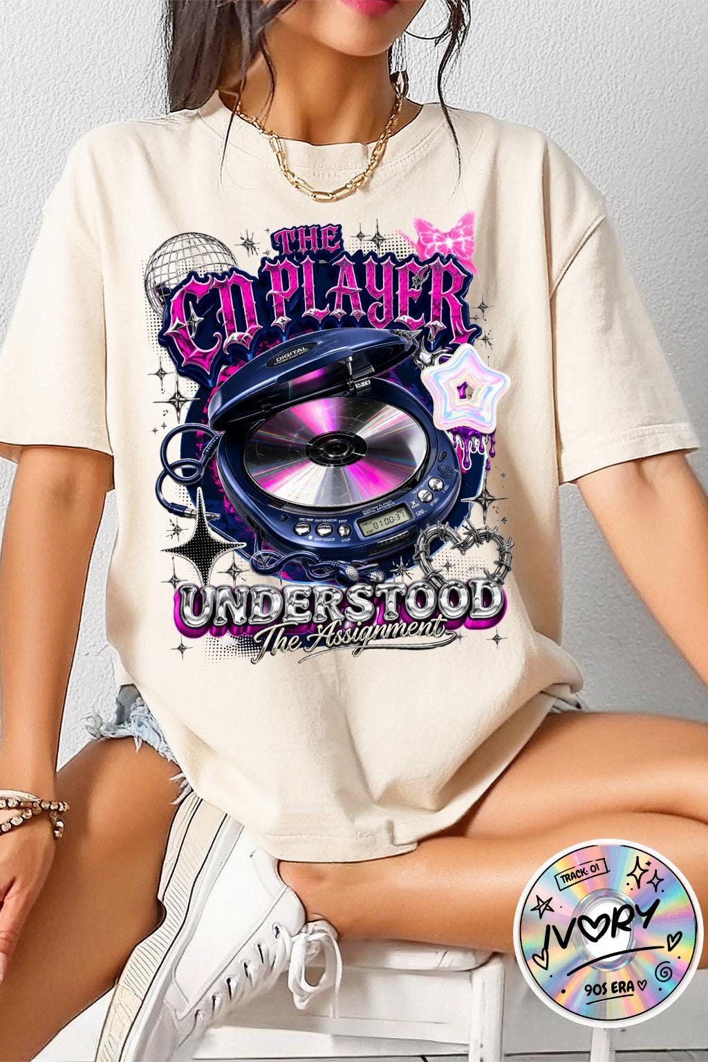 DJ Player Graphic T-Shirt | Retro Speaker, Headphones, Neon Pink Purple