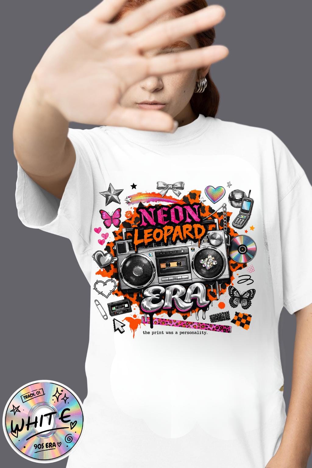 Neon Leopard Boombox Graphic T-shirt | Retro 80s Music Art