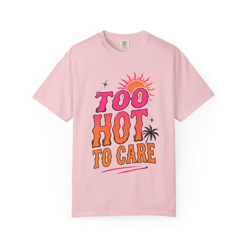 Too Hot To Care T-shirt | Retro Sun Palm Beach Graphic Tee