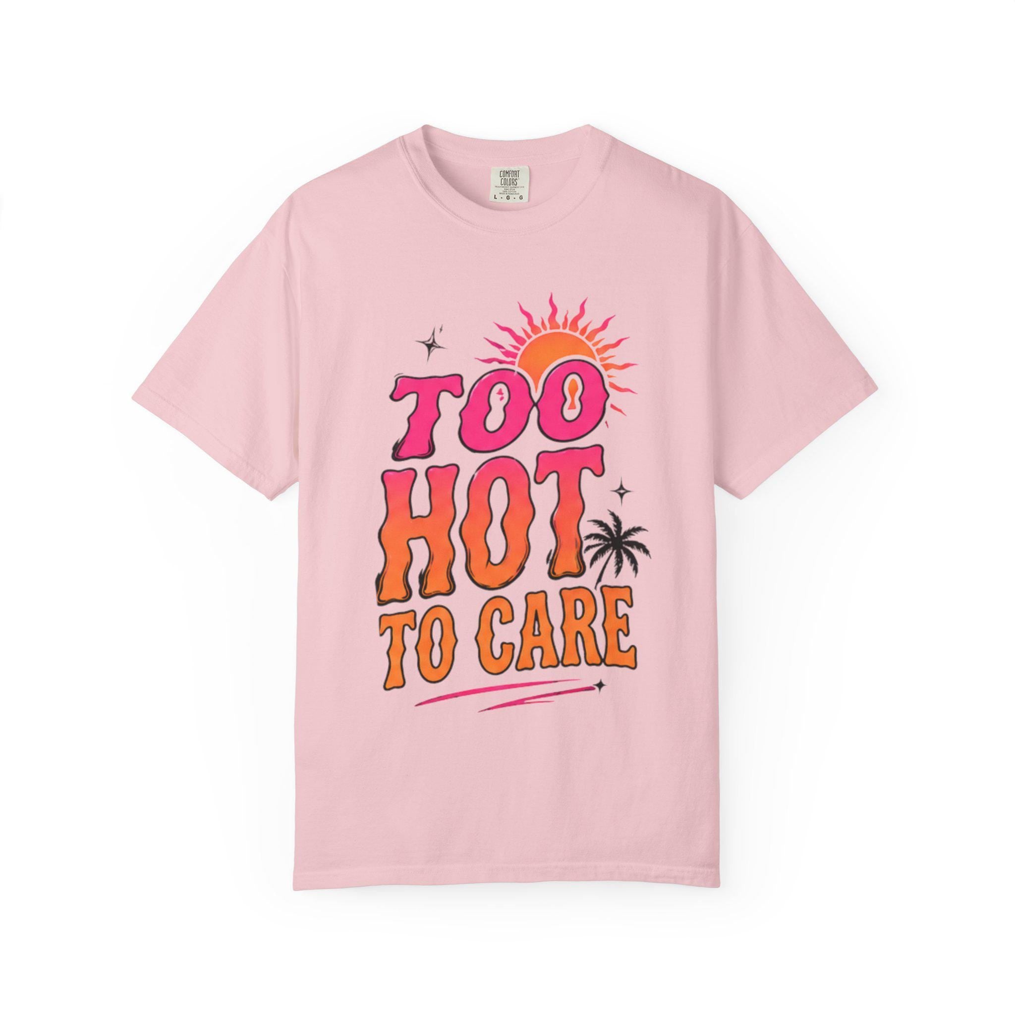 Too Hot To Care T-shirt | Retro Sun Palm Beach Graphic Tee