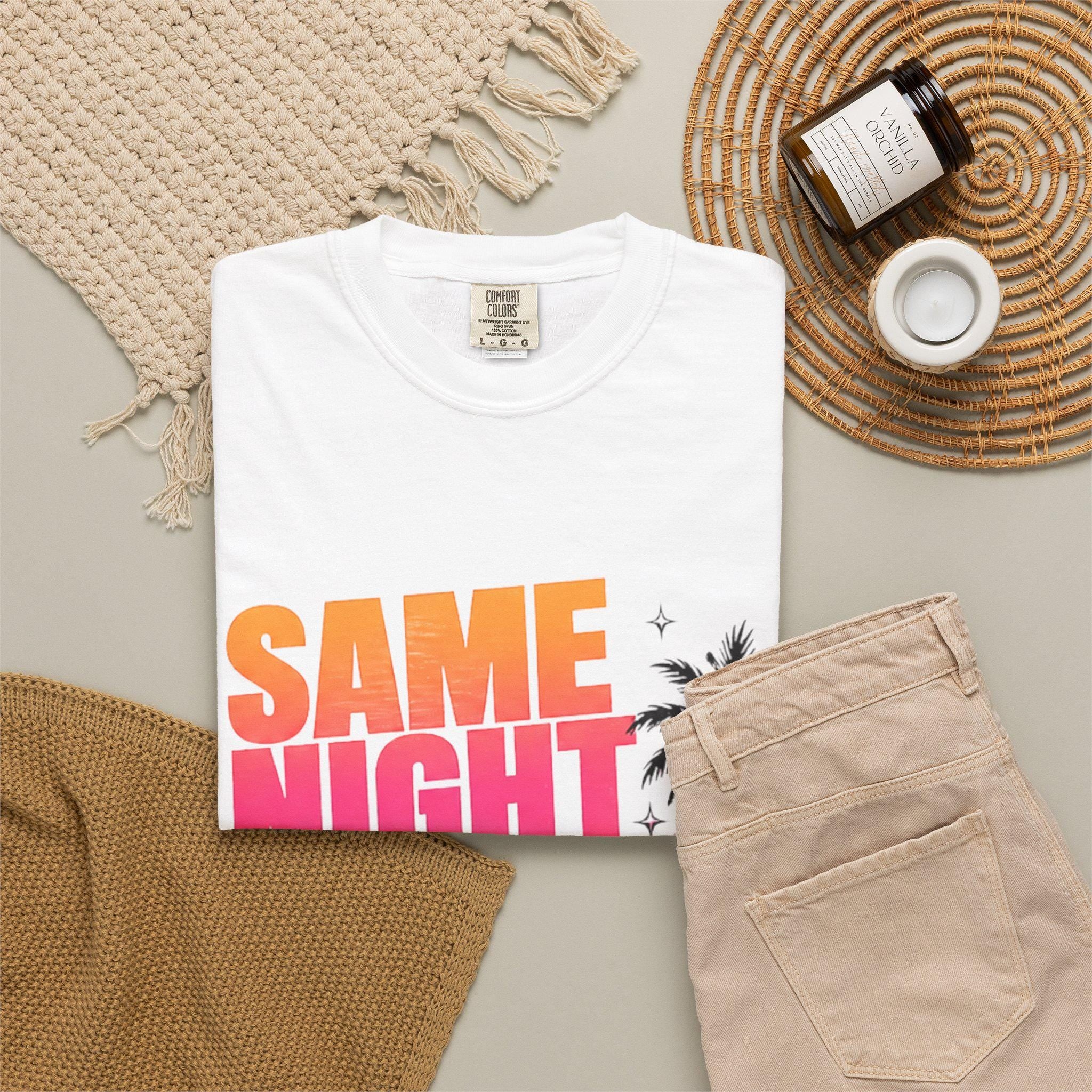 Same Night Different Sunset T-shirt | Tropical Palm Sunset Typography