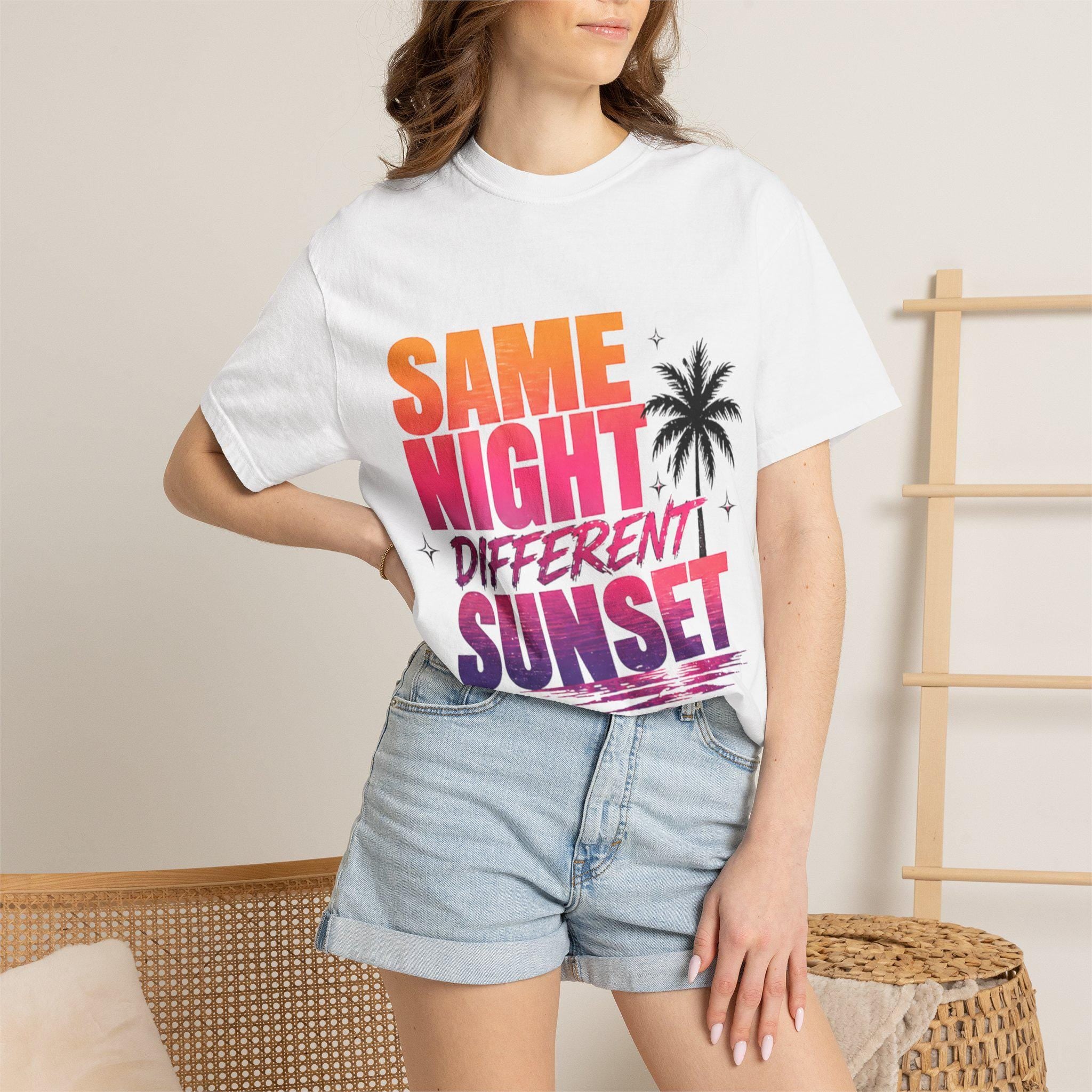 Same Night Different Sunset T-shirt | Tropical Palm Sunset Typography