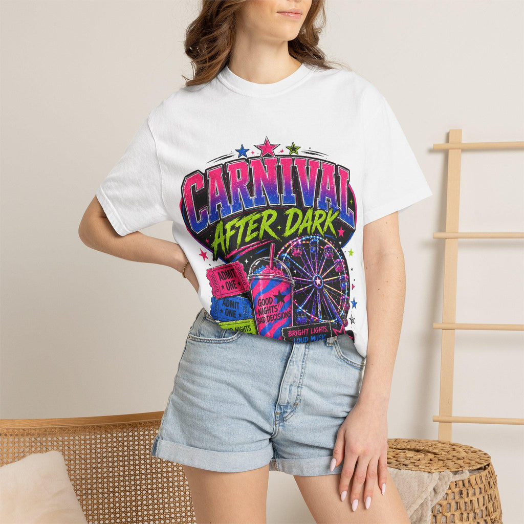Carnival After Dark Shirt, Y2K Neon Fair Graphic Tee, Night Carnival Aesthetic, Retro Festival Shirt, Good Nights Bad Decisions Tee