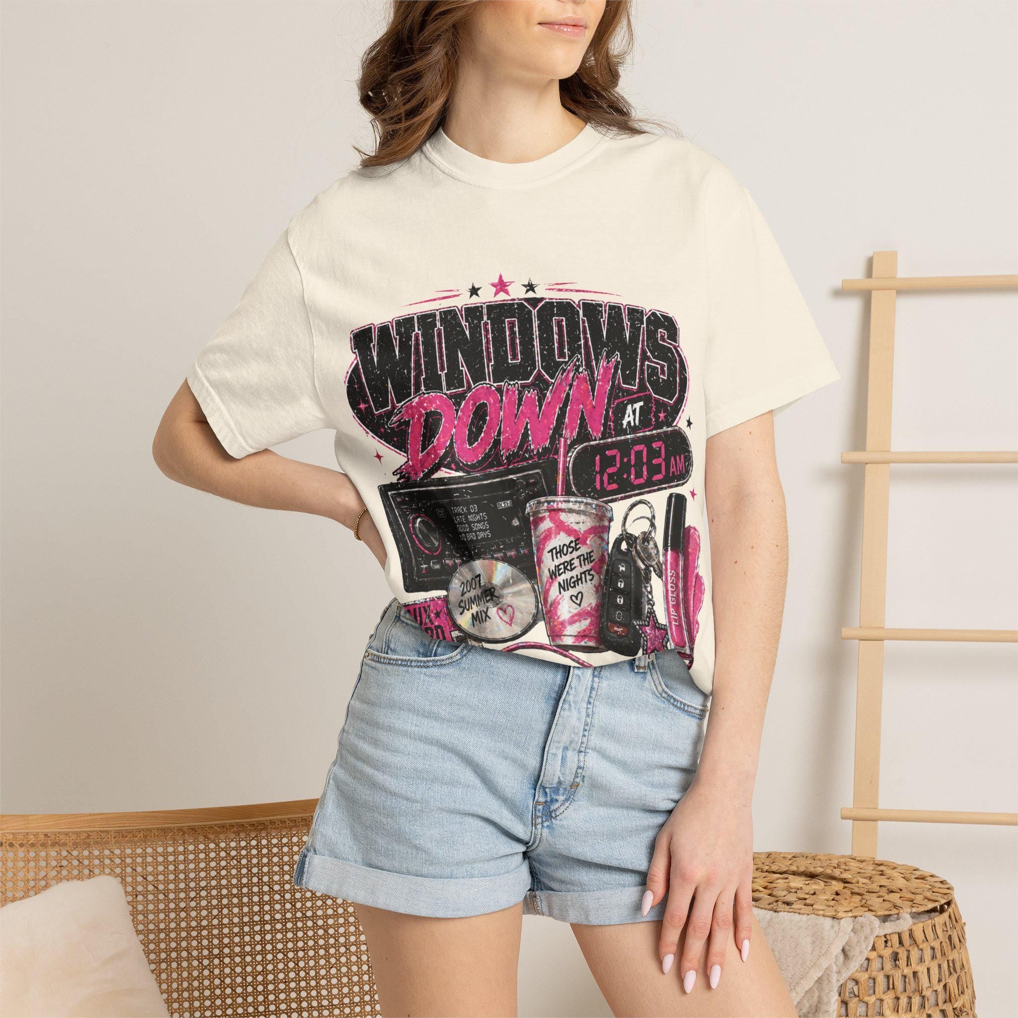 Windows Down cassette radio graphic T-shirt | retro 90s car vibe