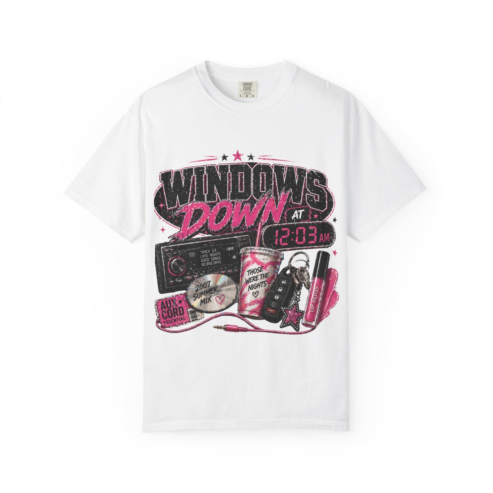 Windows Down cassette radio graphic T-shirt | retro 90s car vibe