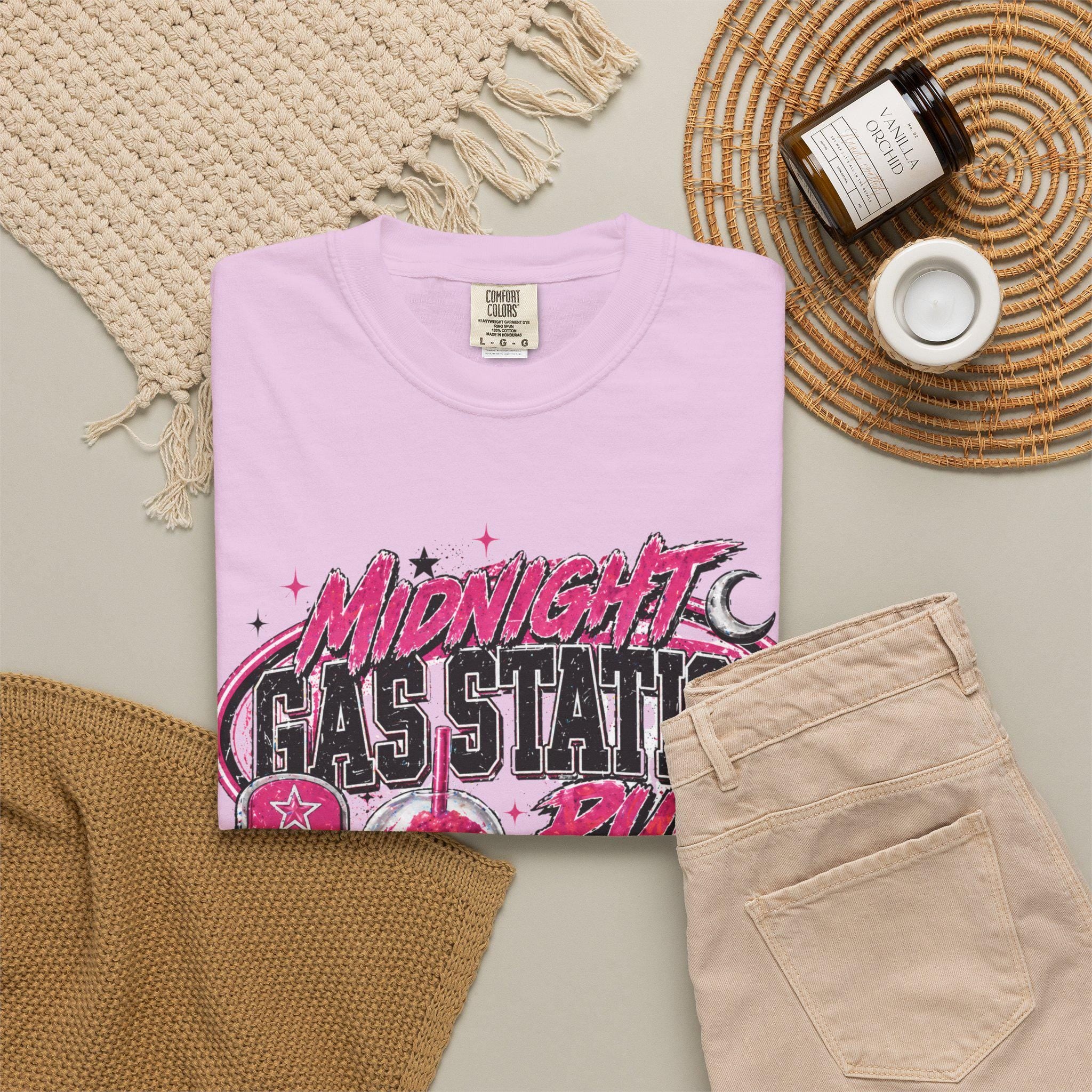 Midnight Gas Station Run T-shirt | Retro Neon Pump, Soda Cup, Receipt Graphic
