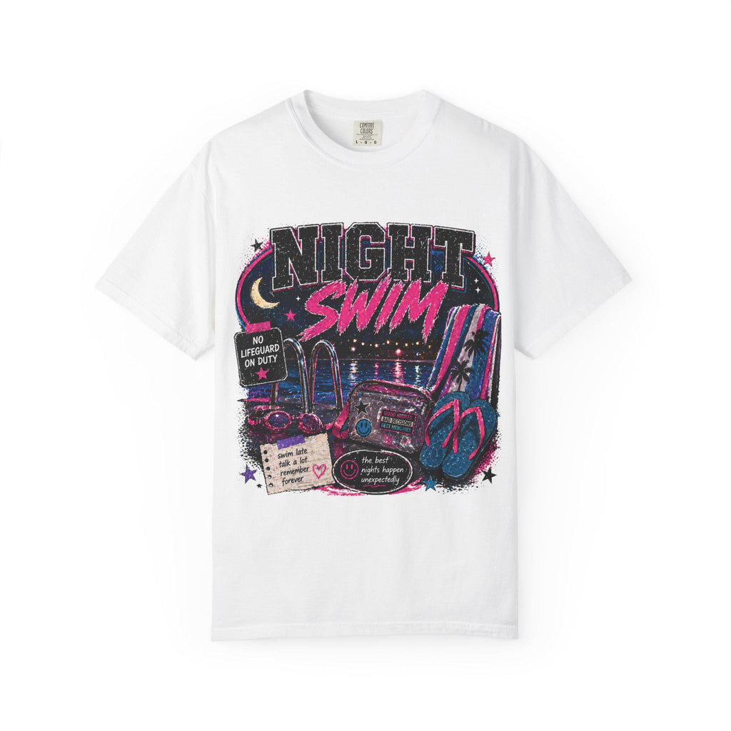 Night Swim graphic tee | Retro 80s neon car beach scene