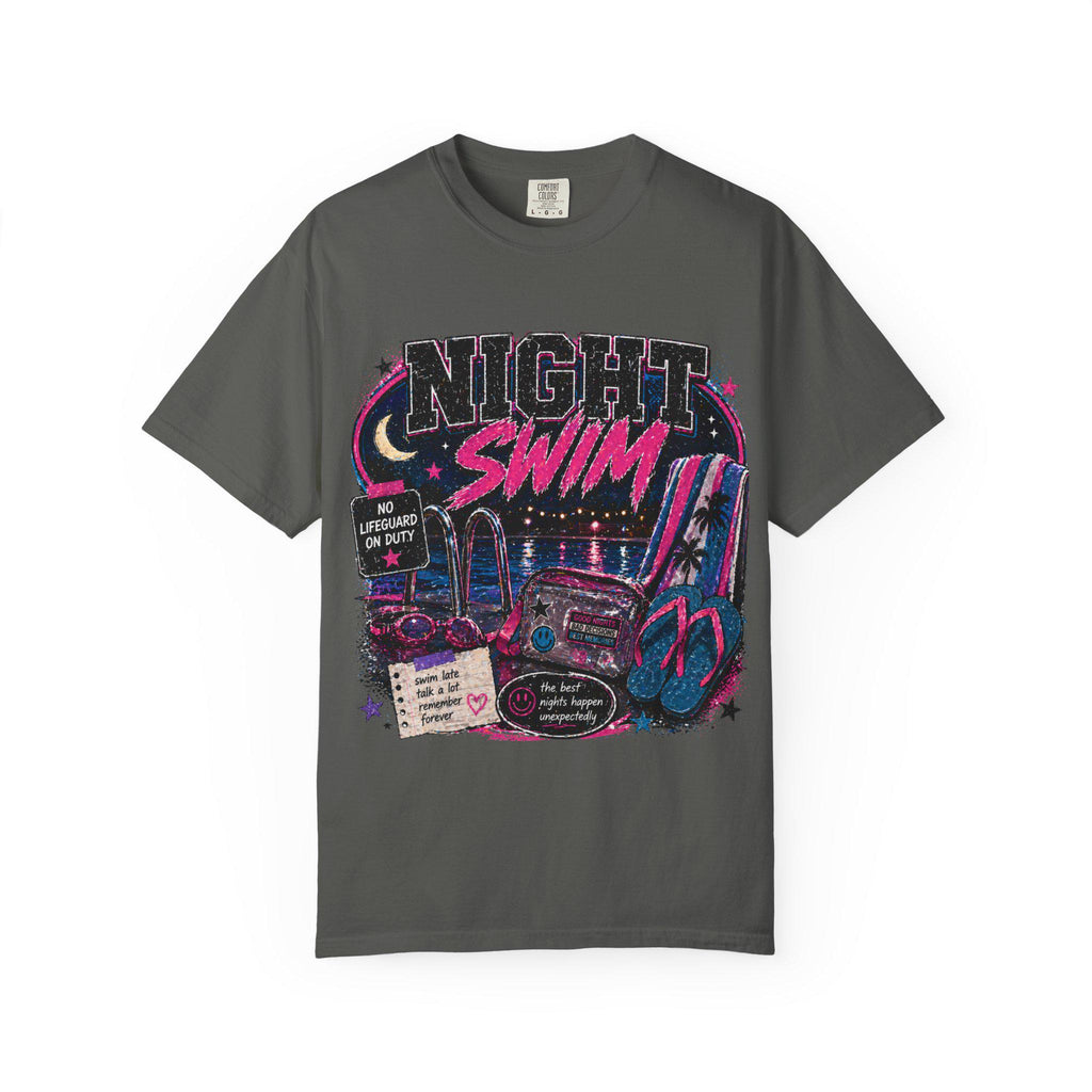 Night Swim graphic tee | Retro 80s neon car beach scene