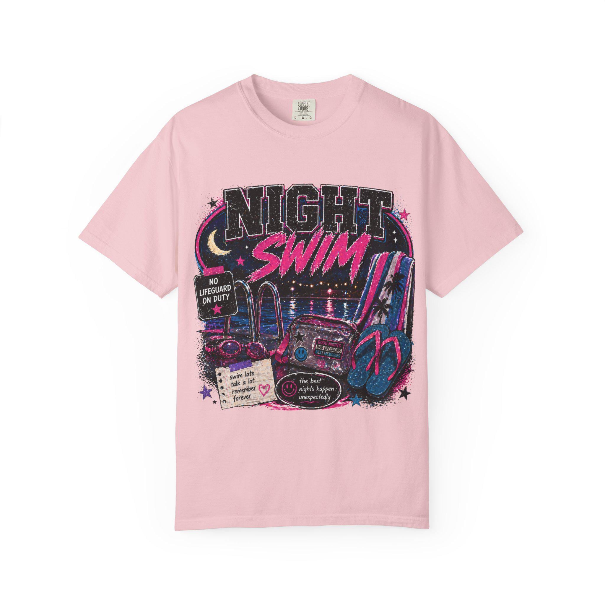 Night Swim graphic tee | Retro 80s neon car beach scene