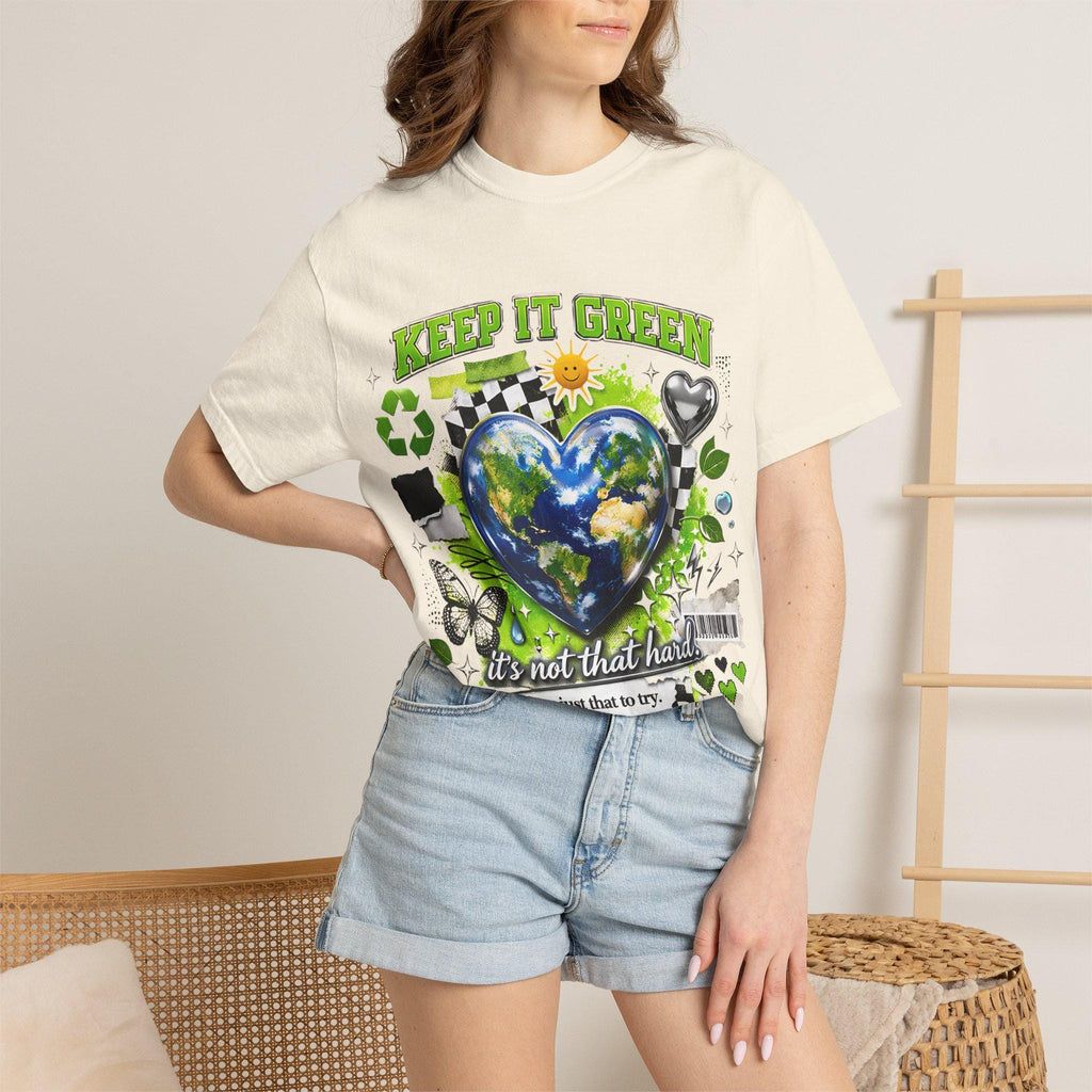 Keep It Green Earth Heart T-Shirt: Eco-Friendly Planet Lover Graphic Tee