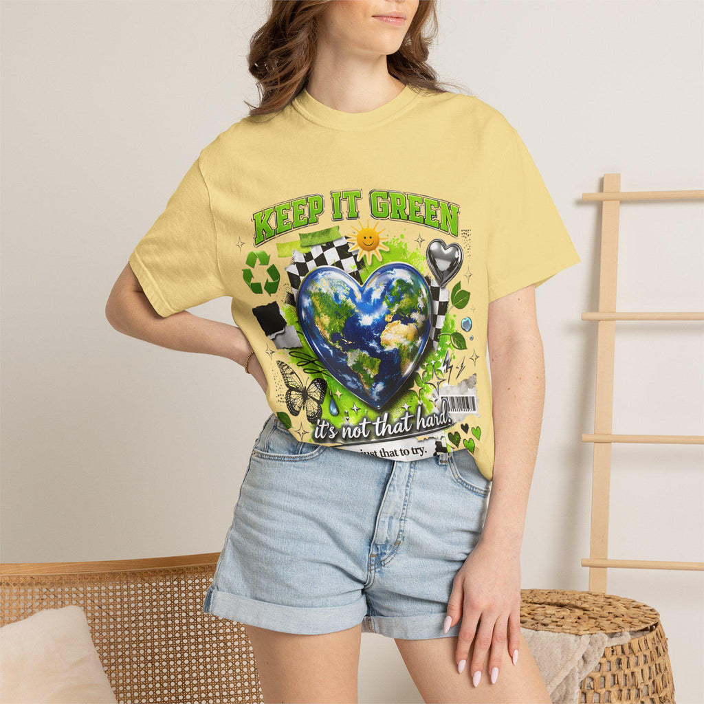 Keep It Green Earth Heart T-Shirt: Eco-Friendly Planet Lover Graphic Tee