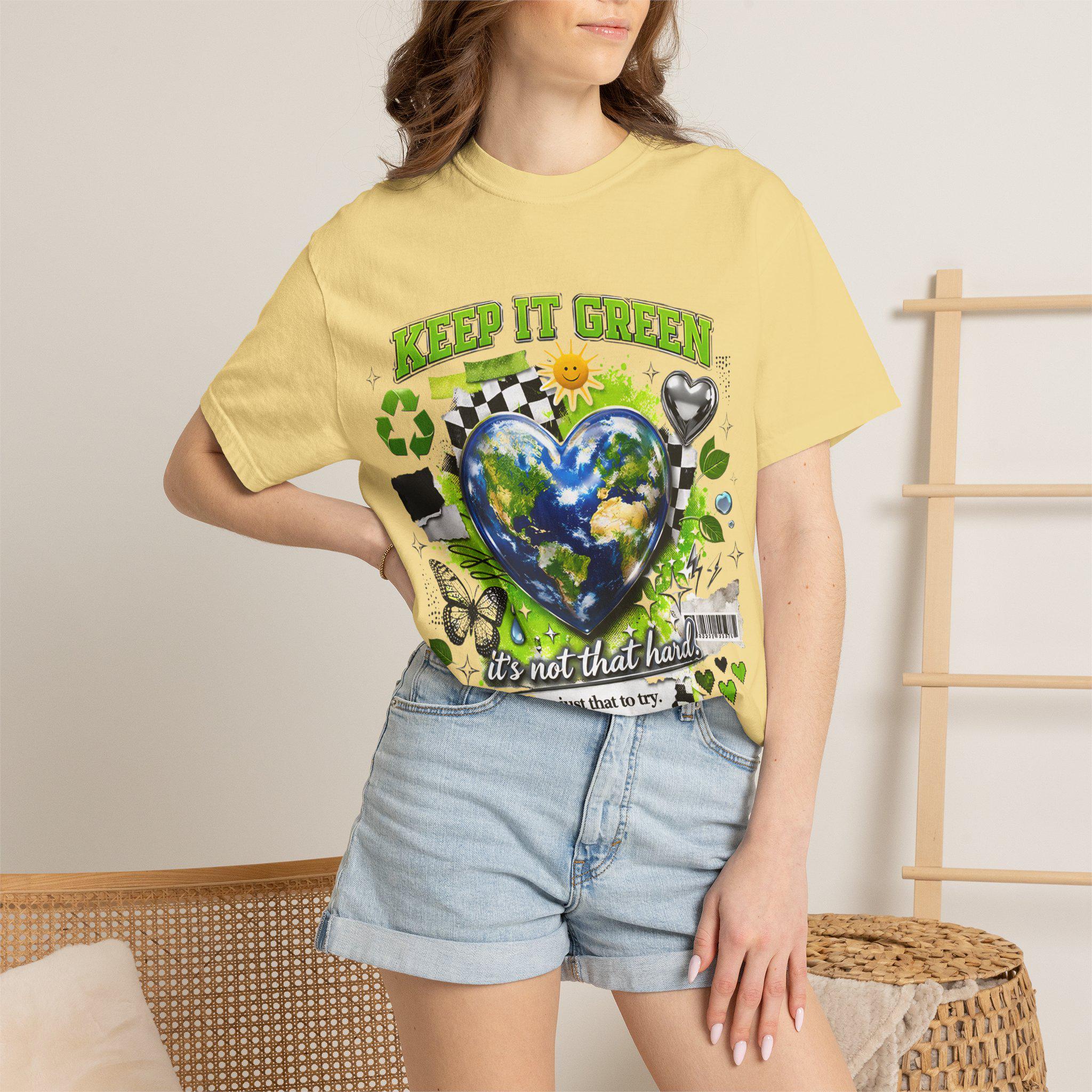 Keep It Green Earth Heart T-Shirt: Eco-Friendly Planet Lover Graphic Tee