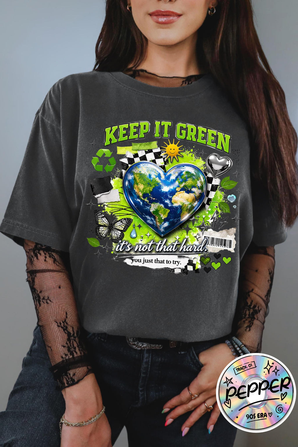 Keep It Green Earth Heart T-Shirt: Eco-Friendly Planet Lover Graphic Tee