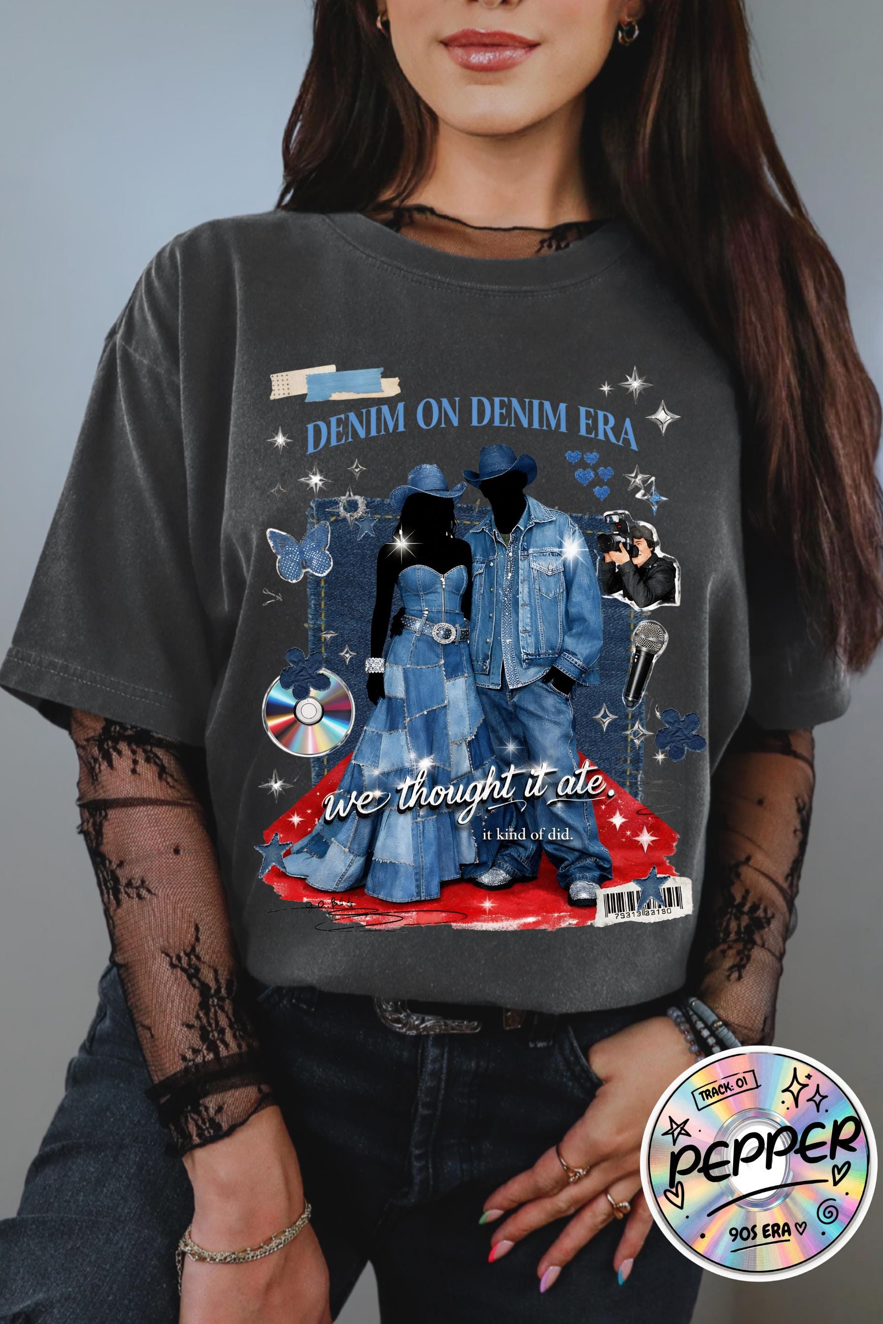 Denim Collage Print T-shirt | Vintage Blue Jeans Graphic Tee