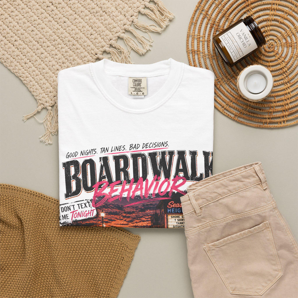 Boardwalk Behavior Beach Scene T-shirt | Jersey Shore Sunset Graphic