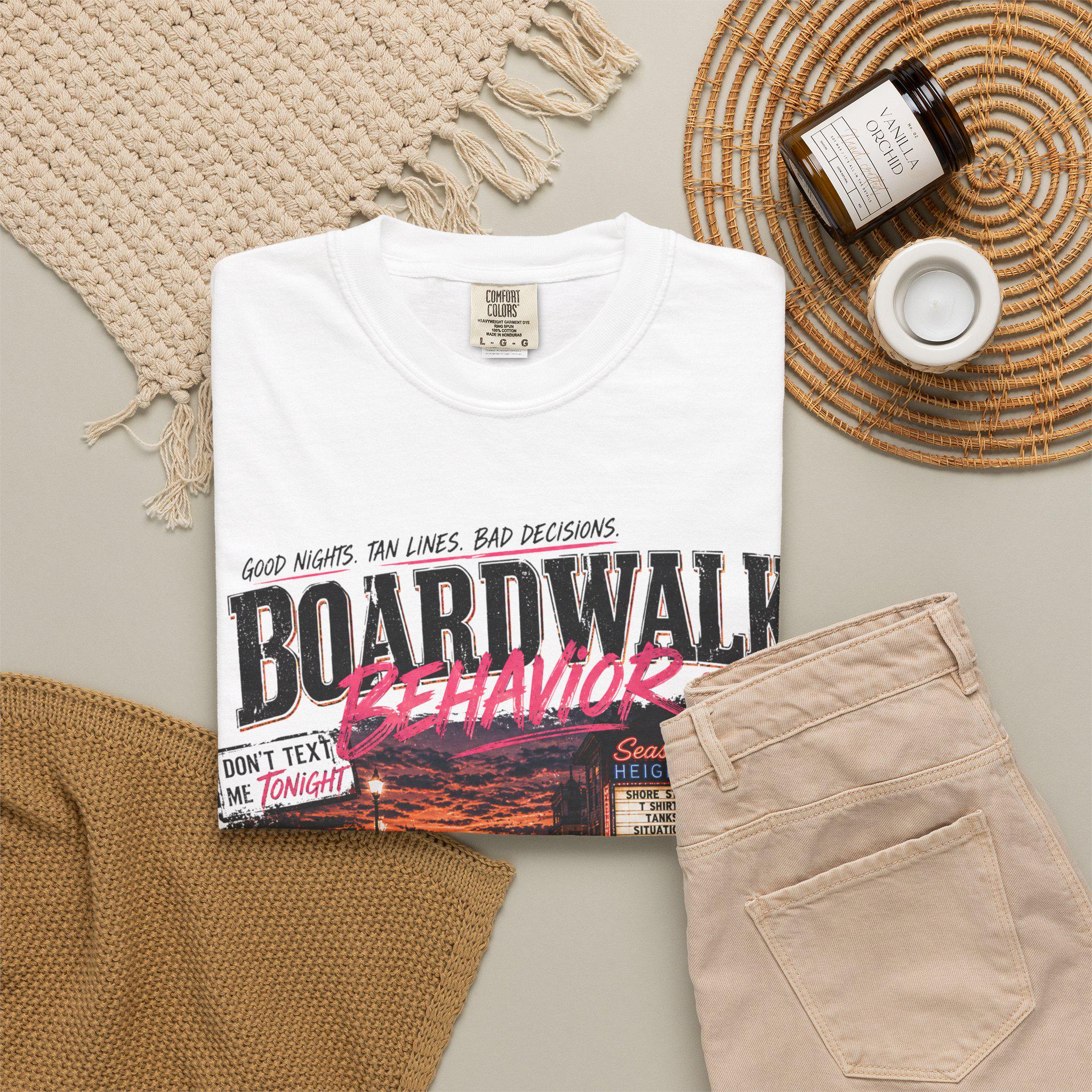 Boardwalk Behavior Beach Scene T-shirt | Jersey Shore Sunset Graphic