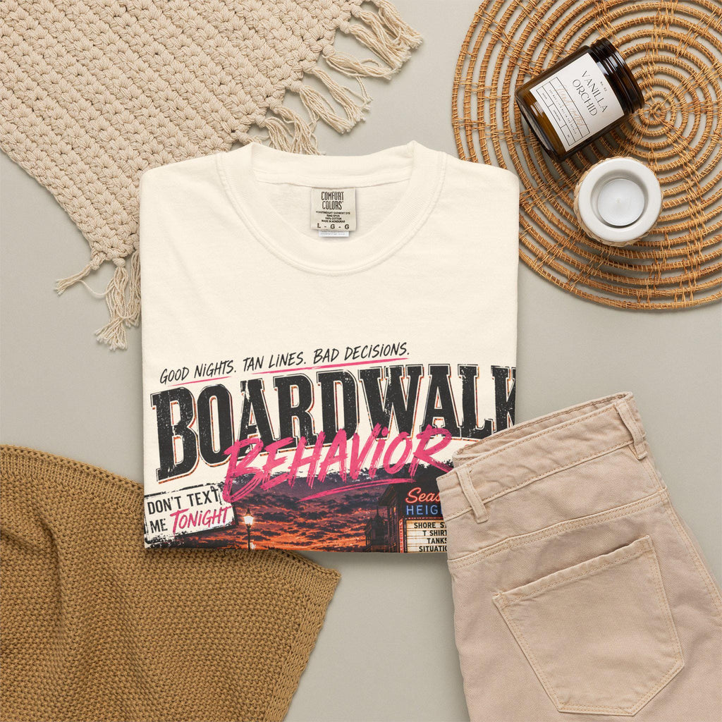 Boardwalk Behavior Beach Scene T-shirt | Jersey Shore Sunset Graphic