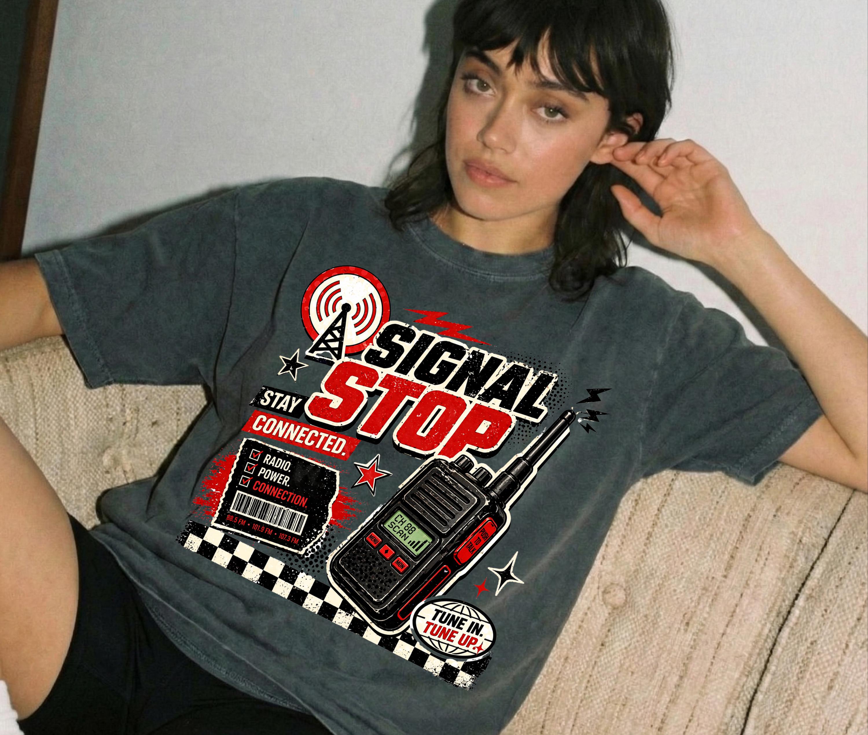 Signal Stop Retro Tech Shirt, Vintage Radio Y2K Graphic Tee