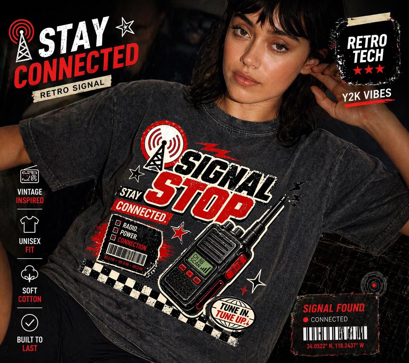 Signal Stop Retro Tech Shirt, Vintage Radio Y2K Graphic Tee