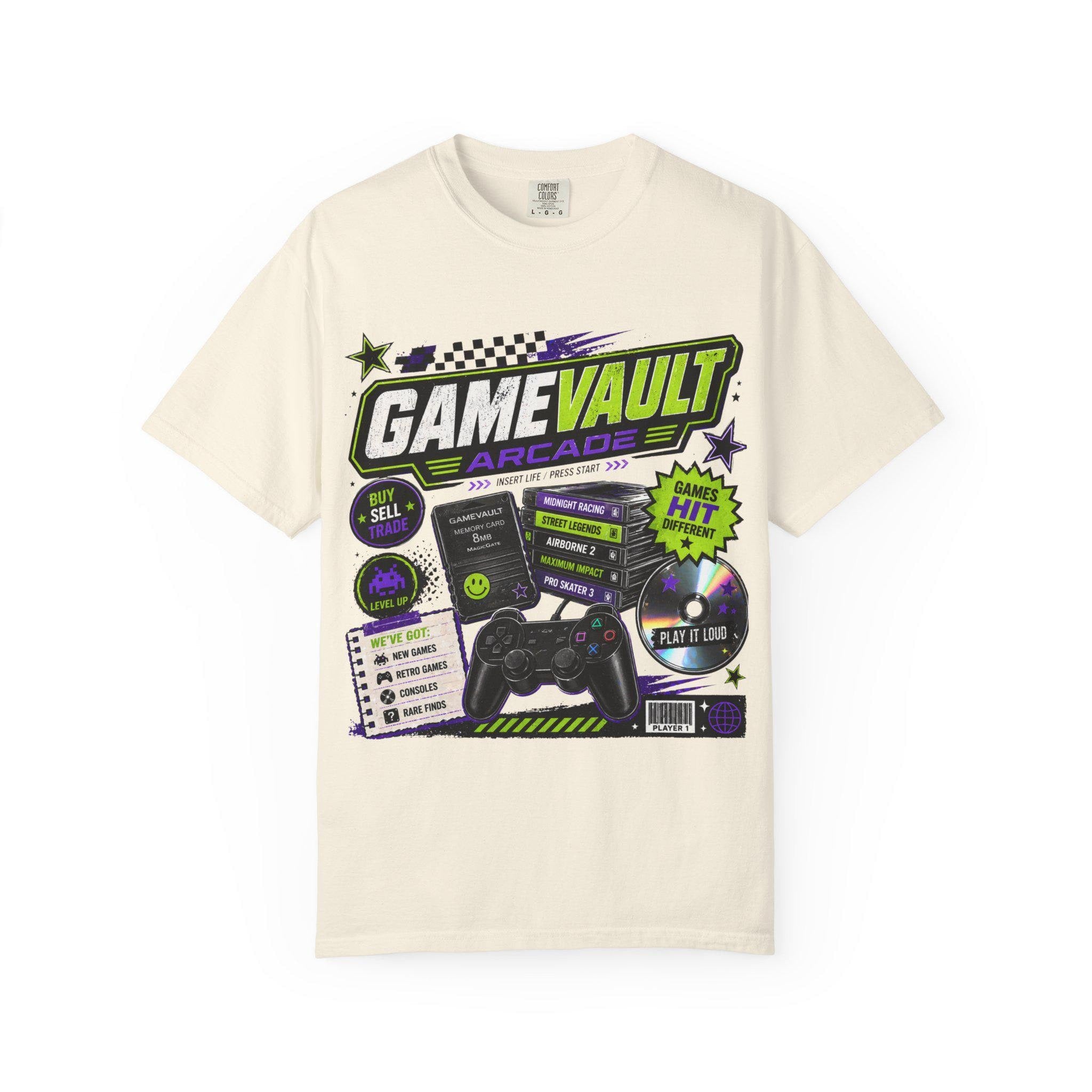 Game Vault Arcade Shirt, Y2K Retro Gaming Tee, Vintage Wash Streetwear Graphic