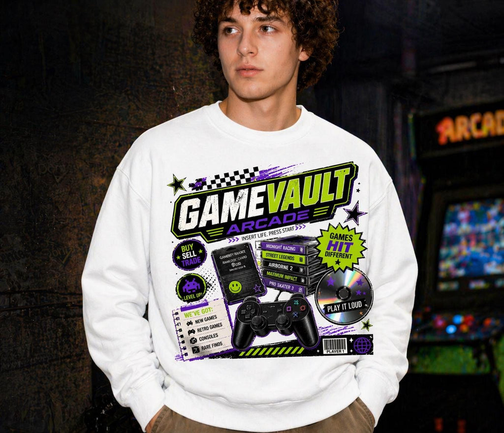 Game Vault Arcade Shirt, Y2K Retro Gaming Tee, Vintage Wash Streetwear Graphic