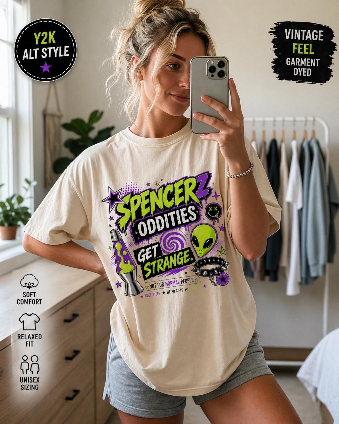 Spencerz Oddities Shirt, Y2K Alt Graphic Tee, Weirdcore Aesthetic Shirt, Mall Goth Shirt, Retro Alien Tee, 2000s Nostalgia Shirt