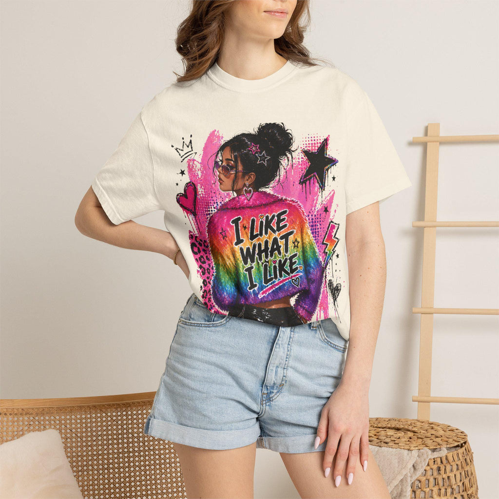 I Like What Rainbow Graphic Tee, Y2K Statement Top, Bold Grunge Shirt