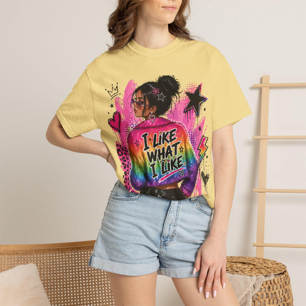 I Like What Rainbow Graphic Tee, Y2K Statement Top, Bold Grunge Shirt