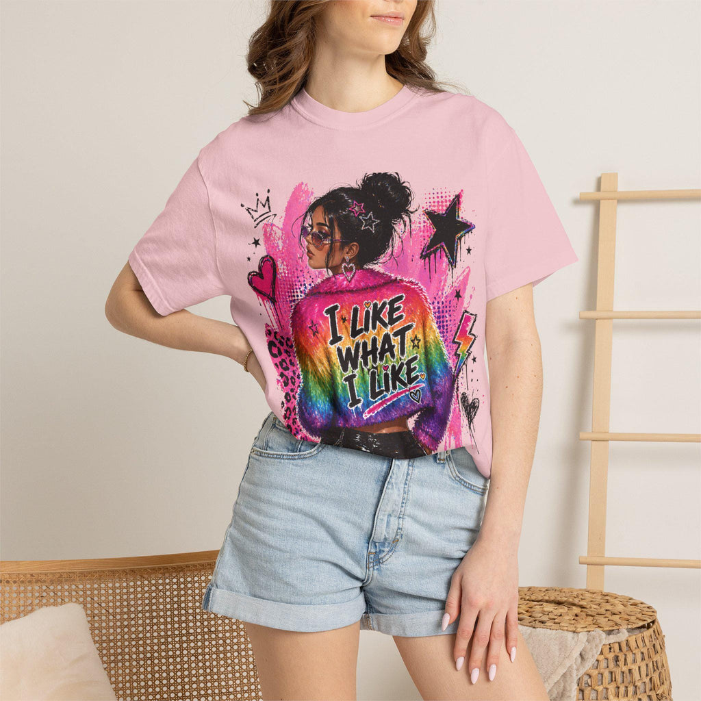 I Like What Rainbow Graphic Tee, Y2K Statement Top, Bold Grunge Shirt