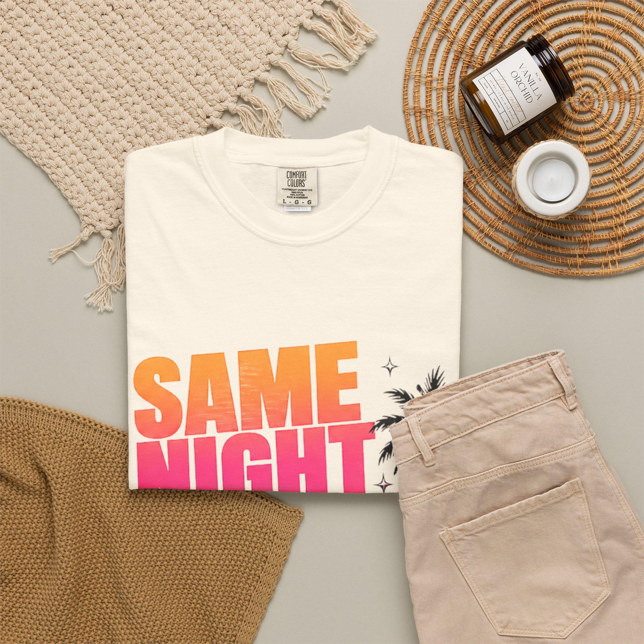 Same Night Different Sunset T-shirt | Tropical Palm Sunset Typography