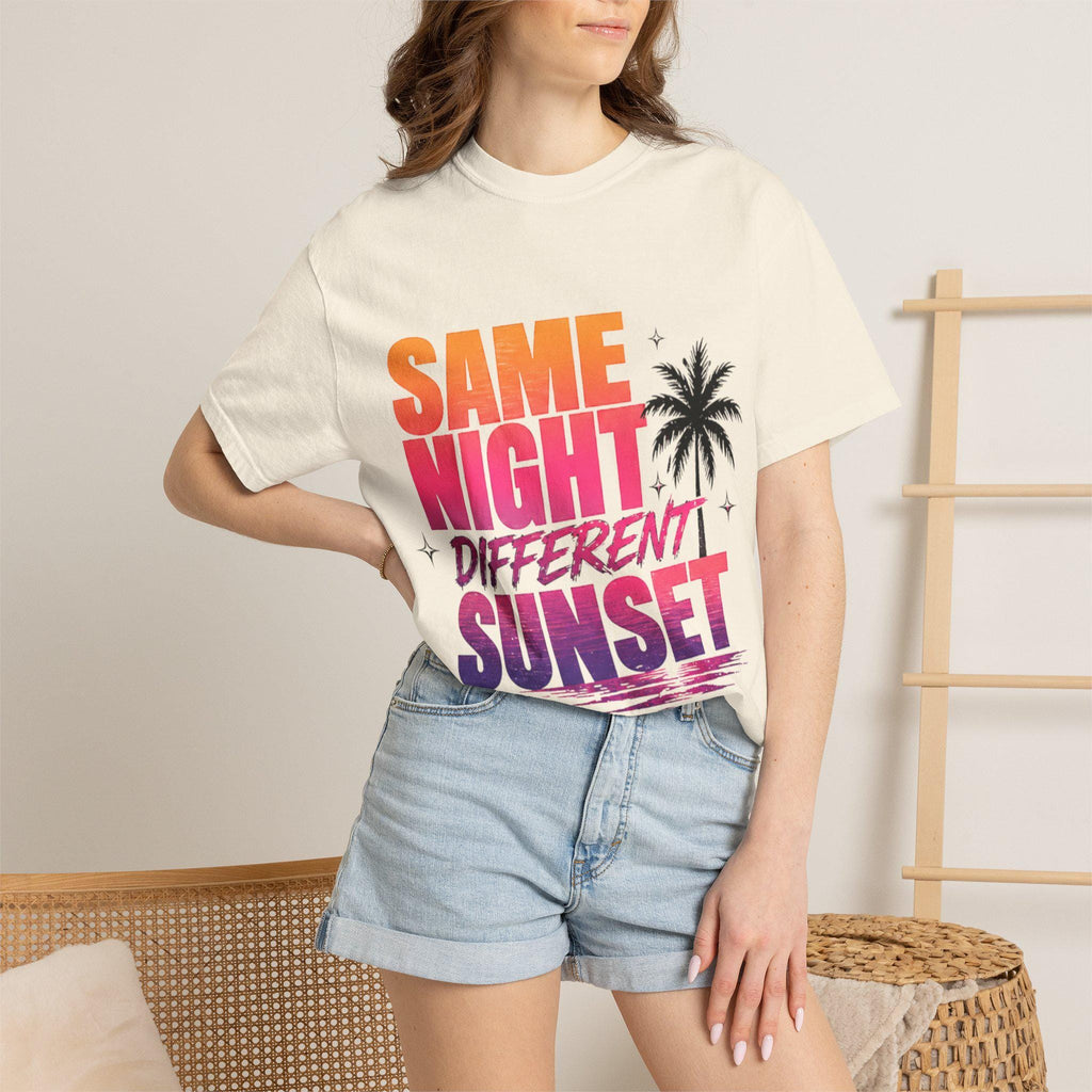 Same Night Different Sunset T-shirt | Tropical Palm Sunset Typography