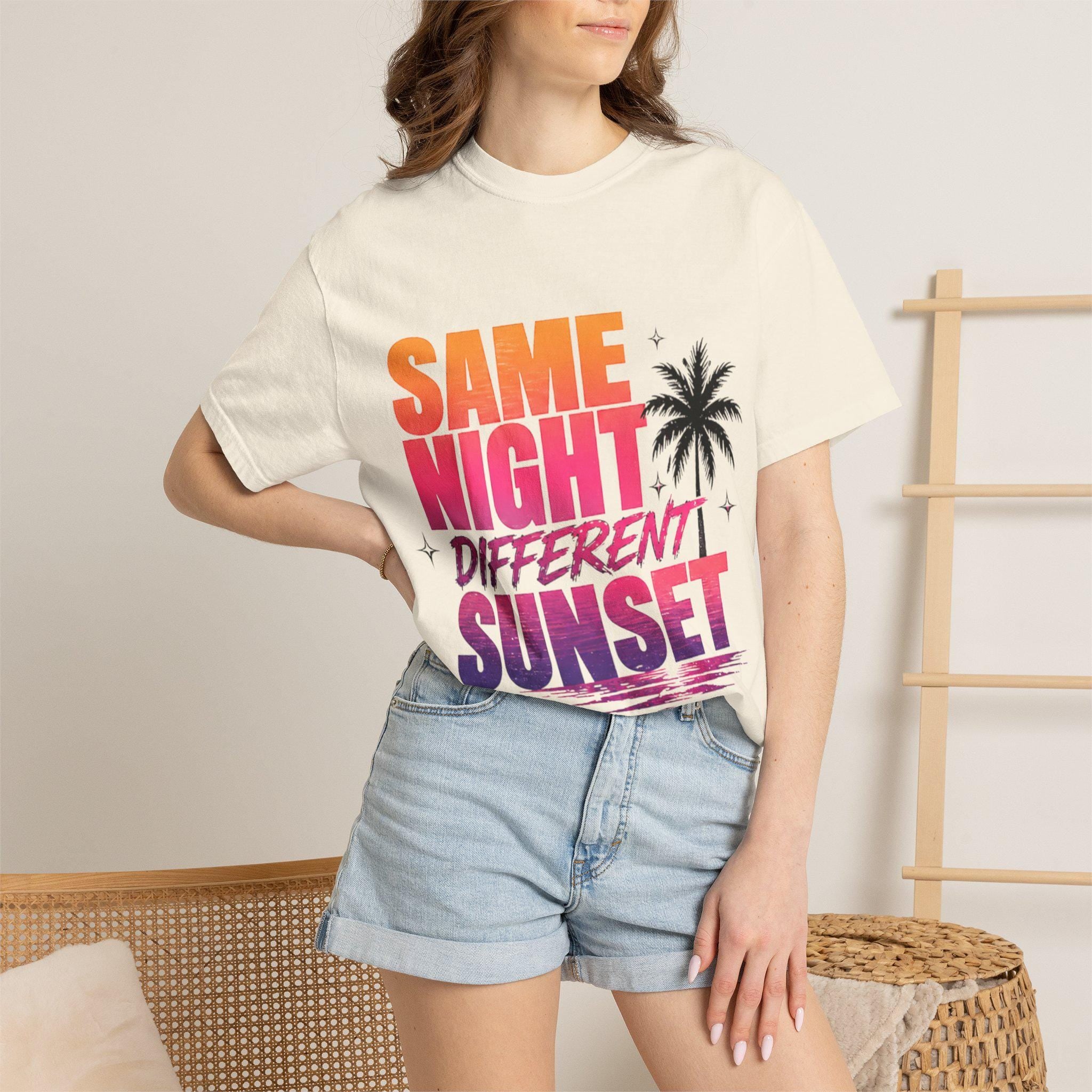 Same Night Different Sunset T-shirt | Tropical Palm Sunset Typography