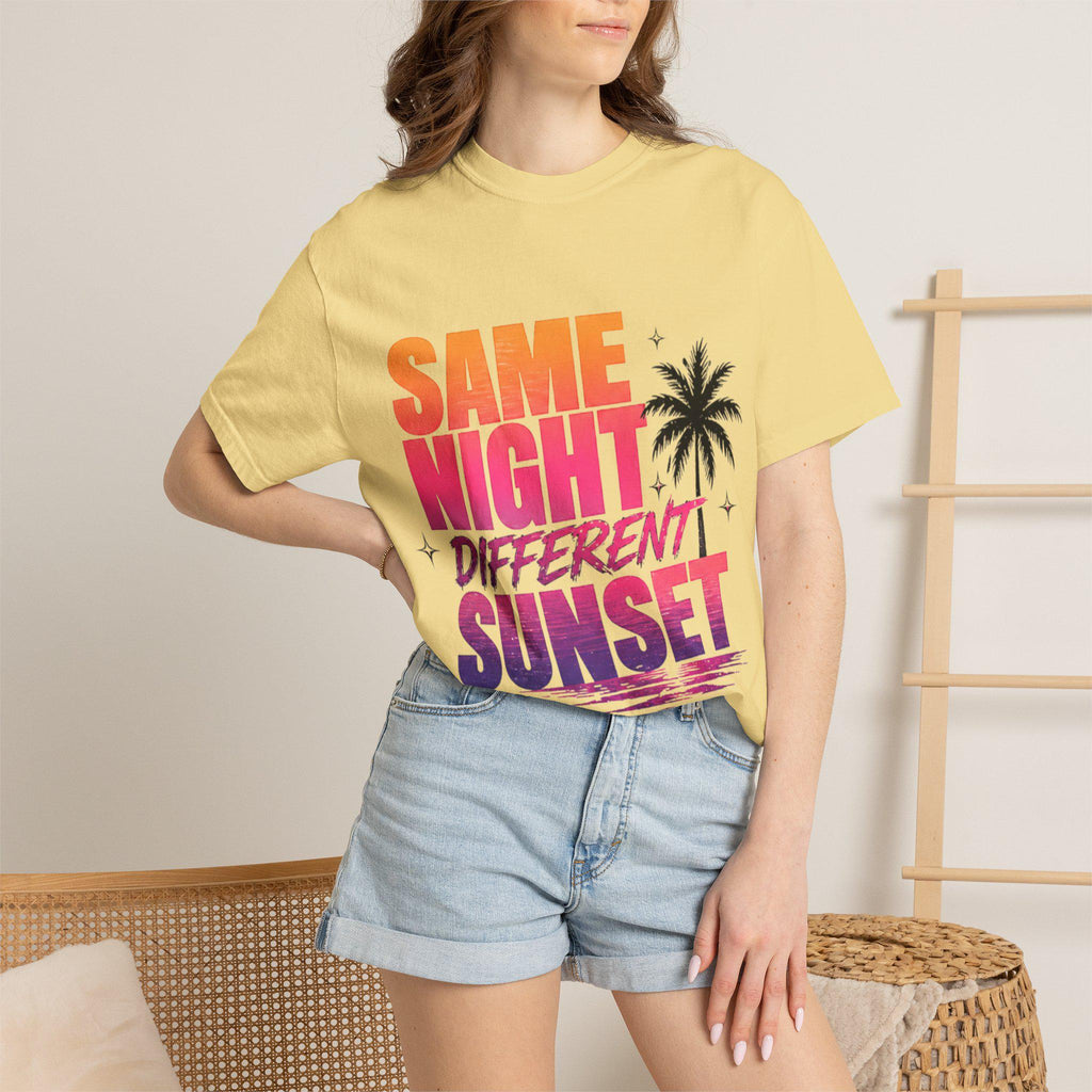 Same Night Different Sunset T-shirt | Tropical Palm Sunset Typography