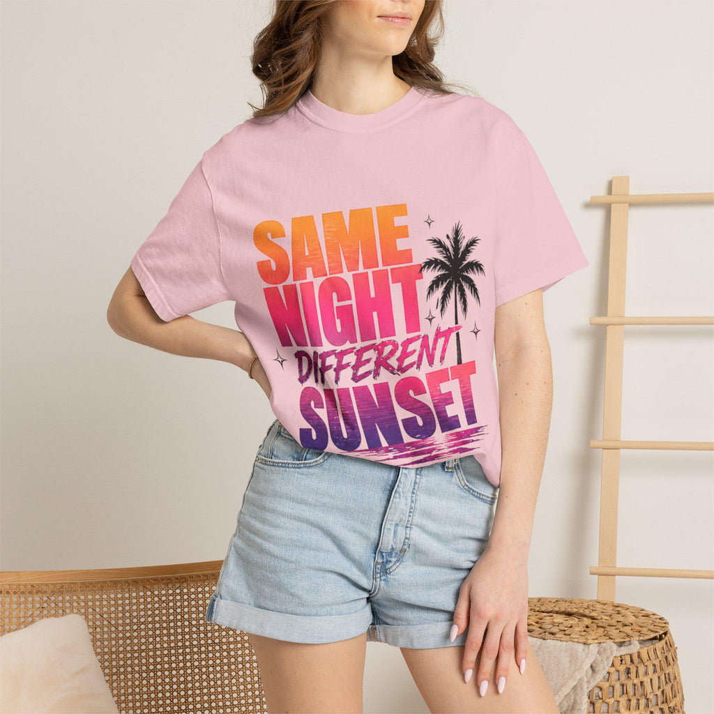 Same Night Different Sunset T-shirt | Tropical Palm Sunset Typography