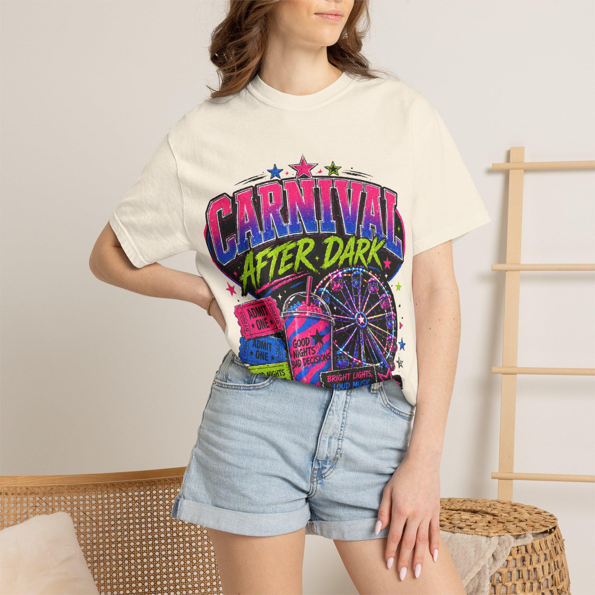 Carnival After Dark Shirt, Y2K Neon Fair Graphic Tee, Night Carnival Aesthetic, Retro Festival Shirt, Good Nights Bad Decisions Tee